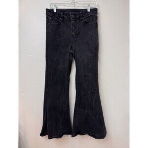 American Eagle Stretch Festival Flare Jean Womens Sz 10 Black Hi Rise Distressed